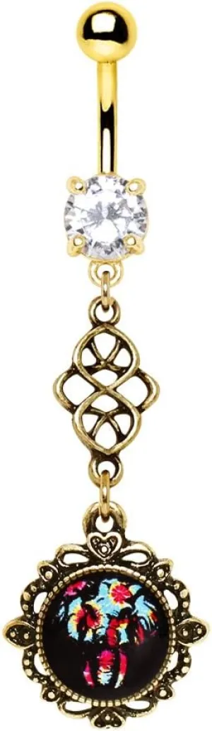 Covet Jewelry Gold Plated Elephant Pendant Dangle Navel Ring