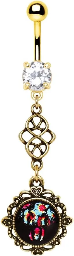Covet Jewelry Gold Plated Elephant Pendant Dangle Navel Ring