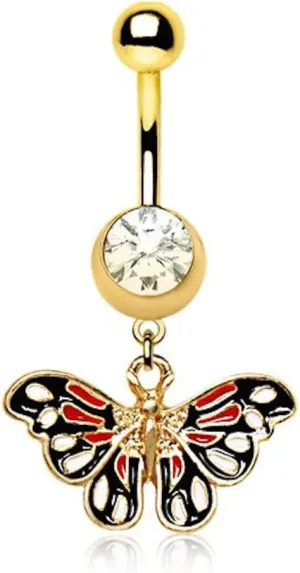 Covet Jewelry Gold Plated True Butterfly Dangle Navel Ring
