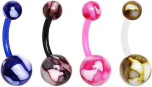 Covet Jewelry PTFE Navel Ring with Metallic Two Tone Marble Acrylic Balls