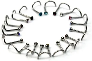 CrazyPiercing 20G Colorful Rhinestone Steel Screw Nose Rings Studs Bar Pin Piercing Jewelry