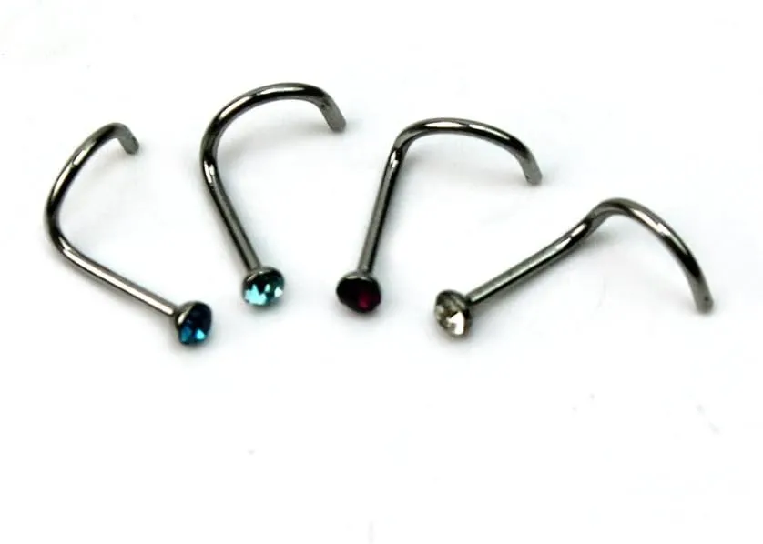 CrazyPiercing 20G Colorful Rhinestone Steel Screw Nose Rings Studs Bar Pin Piercing Jewelry