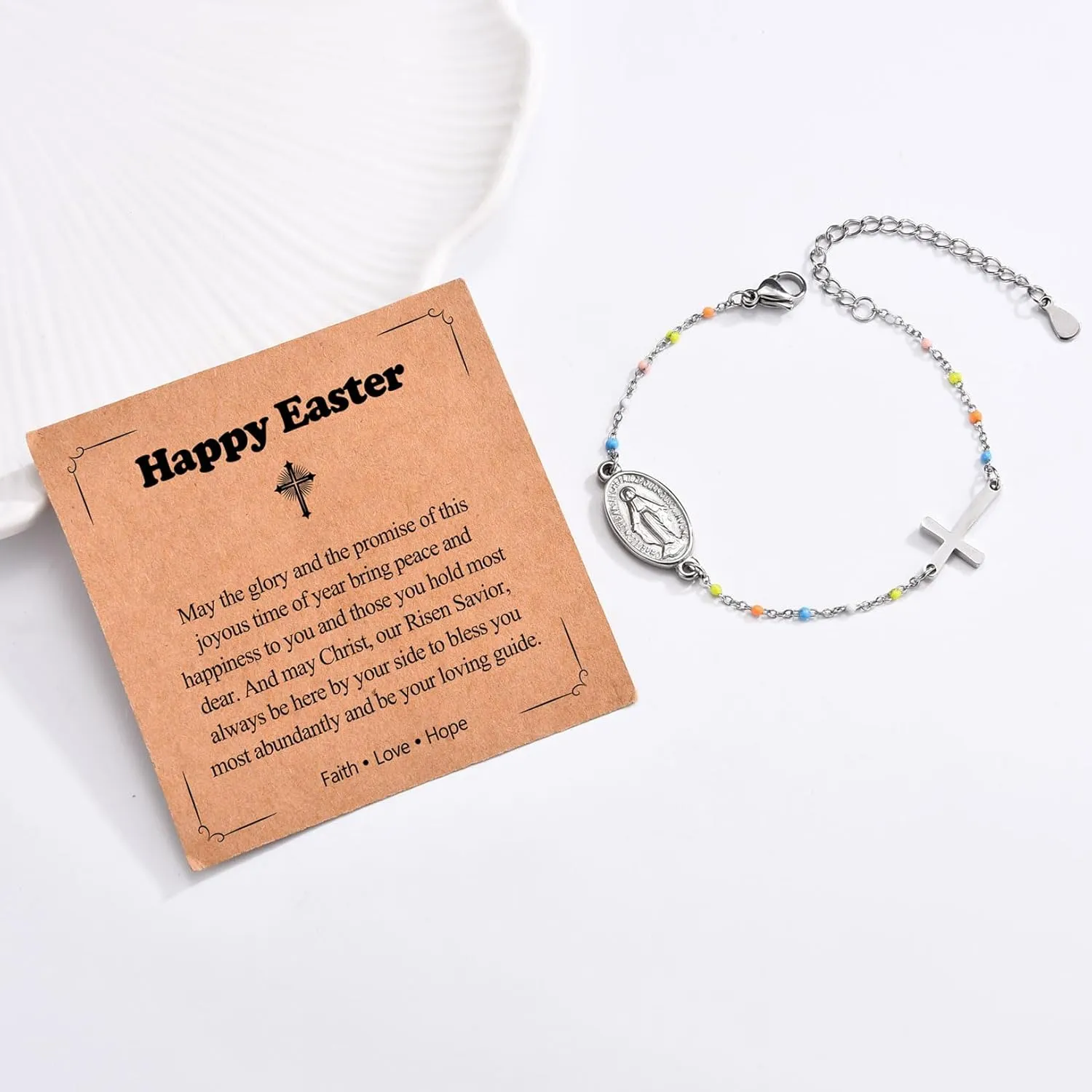 Cross Beaded Bracelet for Girls - First Communion, Baptism, Confirmation, Easter Gifts Catholic Religious Christian Jewelry for Goddaughter