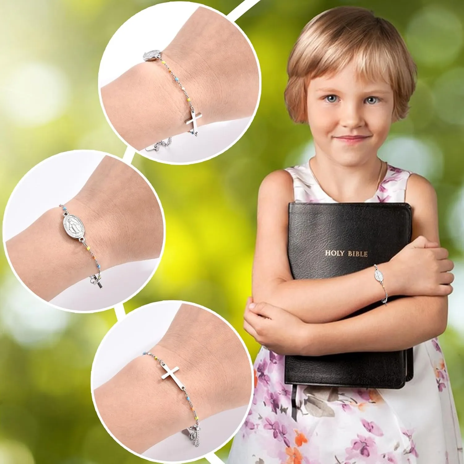 Cross Beaded Bracelet for Girls - First Communion, Baptism, Confirmation, Easter Gifts Catholic Religious Christian Jewelry for Goddaughter