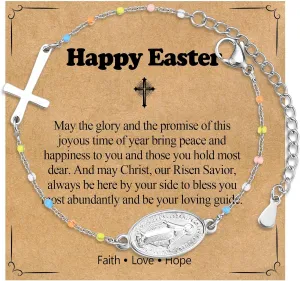 Cross Beaded Bracelet for Girls - First Communion, Baptism, Confirmation, Easter Gifts Catholic Religious Christian Jewelry for Goddaughter