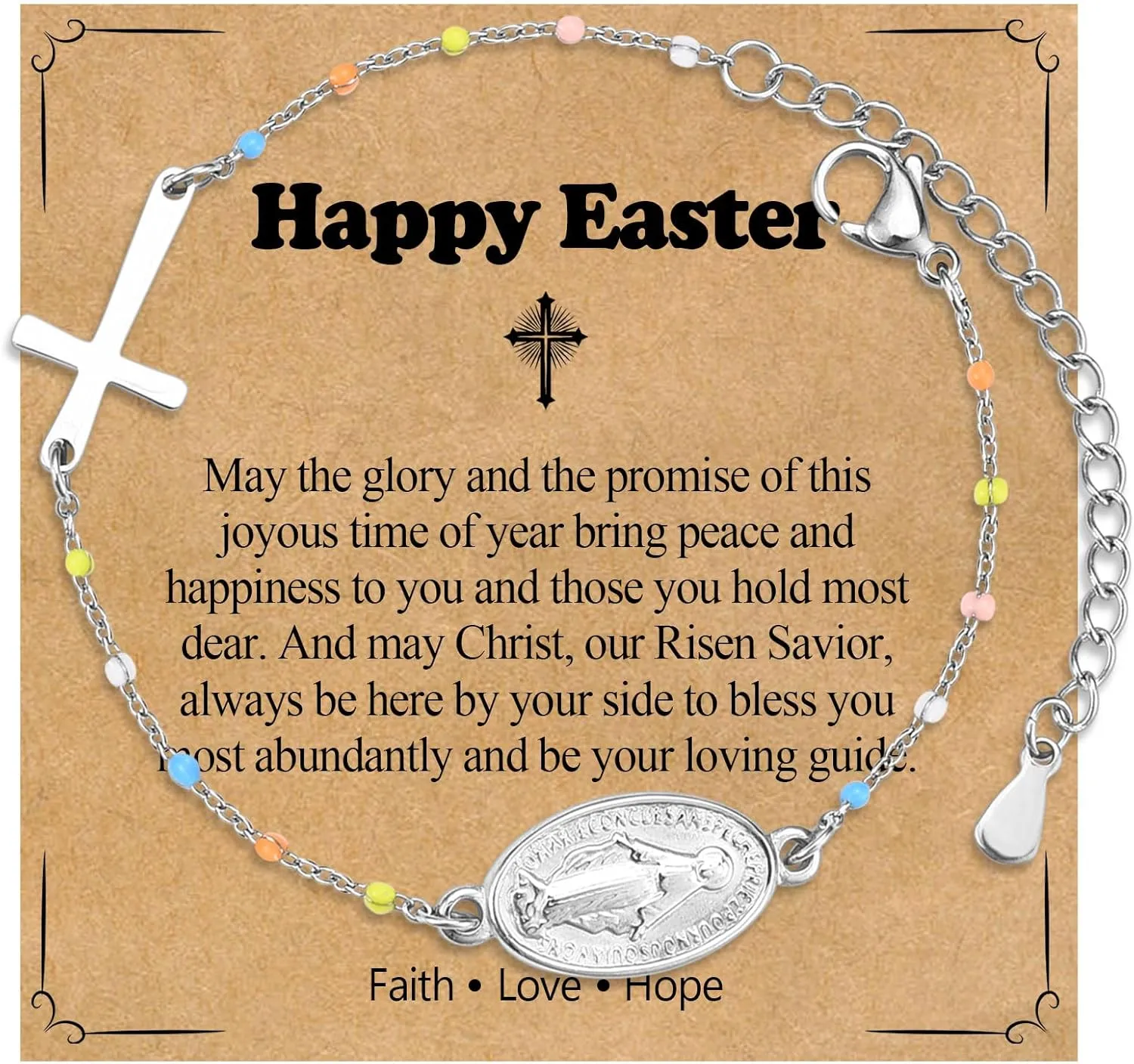 Cross Beaded Bracelet for Girls - First Communion, Baptism, Confirmation, Easter Gifts Catholic Religious Christian Jewelry for Goddaughter