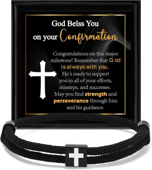 Cross Bracelet for Men Braided Rope String Adjustable Knot Bracelets Inspirational Religious Christian Baptism Confirmation First Communion Easter Bible Verse Jewelry