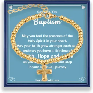 Cross Bracelet for Women 14K Gold Plated Stainless Steel Bead Bracelets Cross Charm Bracelet Cross Religious Gifts for Women Christian Jewelry Gifts for Women Teens Faith Gift