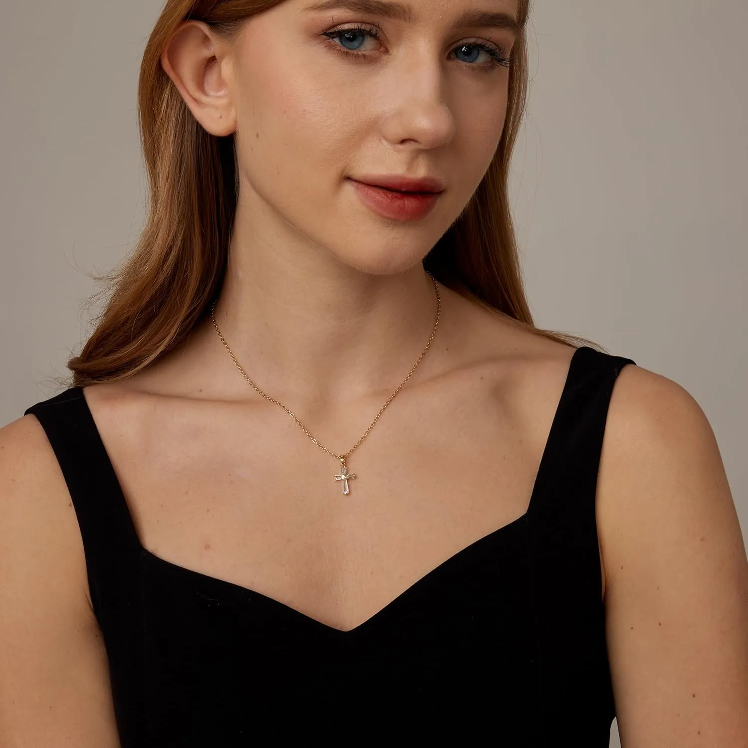 Cross Necklace for Women 18K Gold Plated CZ Diamond Cross Necklace Tiny Sideways Cross Choker Necklace Cute Cross Pendant Necklace Trendy Faith Jewelry