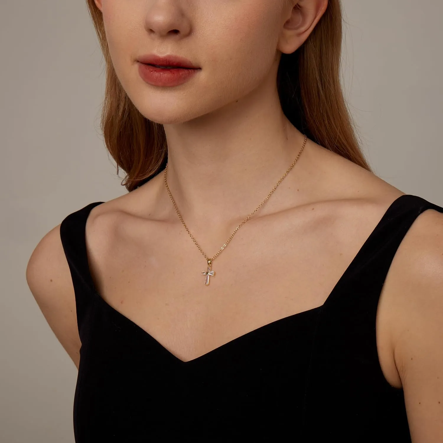 Cross Necklace for Women 18K Gold Plated CZ Diamond Cross Necklace Tiny Sideways Cross Choker Necklace Cute Cross Pendant Necklace Trendy Faith Jewelry