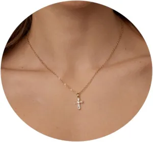 Cross Necklace for Women 18K Gold Plated CZ Diamond Cross Necklace Tiny Sideways Cross Choker Necklace Cute Cross Pendant Necklace Trendy Faith Jewelry