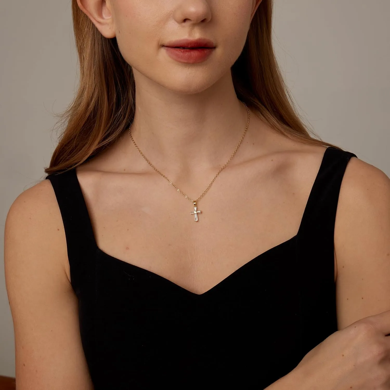 Cross Necklace for Women 18K Gold Plated CZ Diamond Cross Necklace Tiny Sideways Cross Choker Necklace Cute Cross Pendant Necklace Trendy Faith Jewelry