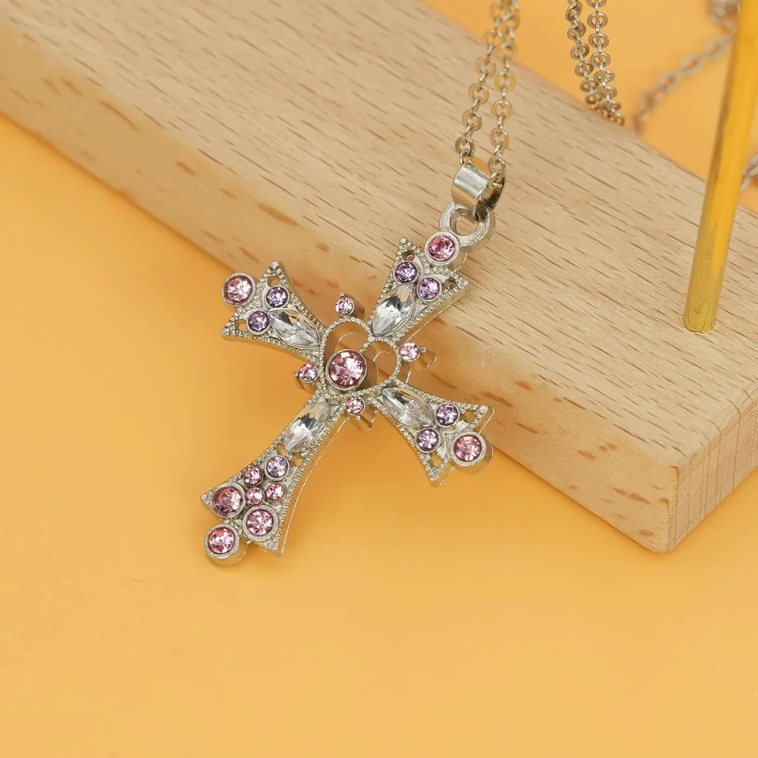 Cross Necklace for Women - Elegant Cross Pendant with Pink and Purple Crystals, Premium Womens Cross Necklace for Special Occasions
