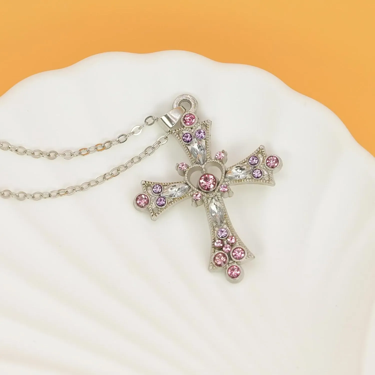 Cross Necklace for Women - Elegant Cross Pendant with Pink and Purple Crystals, Premium Womens Cross Necklace for Special Occasions