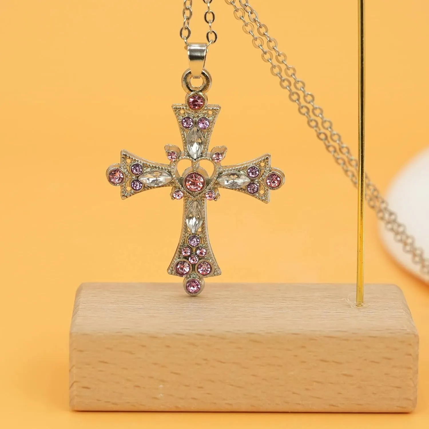 Cross Necklace for Women - Elegant Cross Pendant with Pink and Purple Crystals, Premium Womens Cross Necklace for Special Occasions