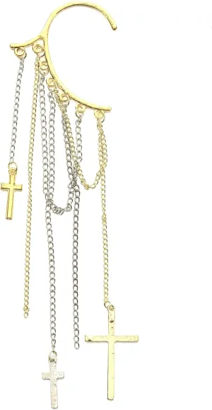 Crosses Ear Cuff Metal Wrap Gold Silver Tone CC11 Gothic Chains Punk Clip on Earring Fashion Jewelry