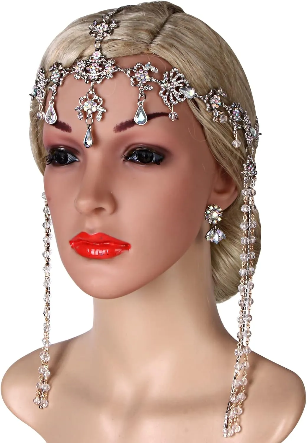 CROWN GUIDE Bridal Headband and Earrings Crystal Jewelry Set Wedding Headpiece for Women Brides Tiara Rhinestone Hair Accessories