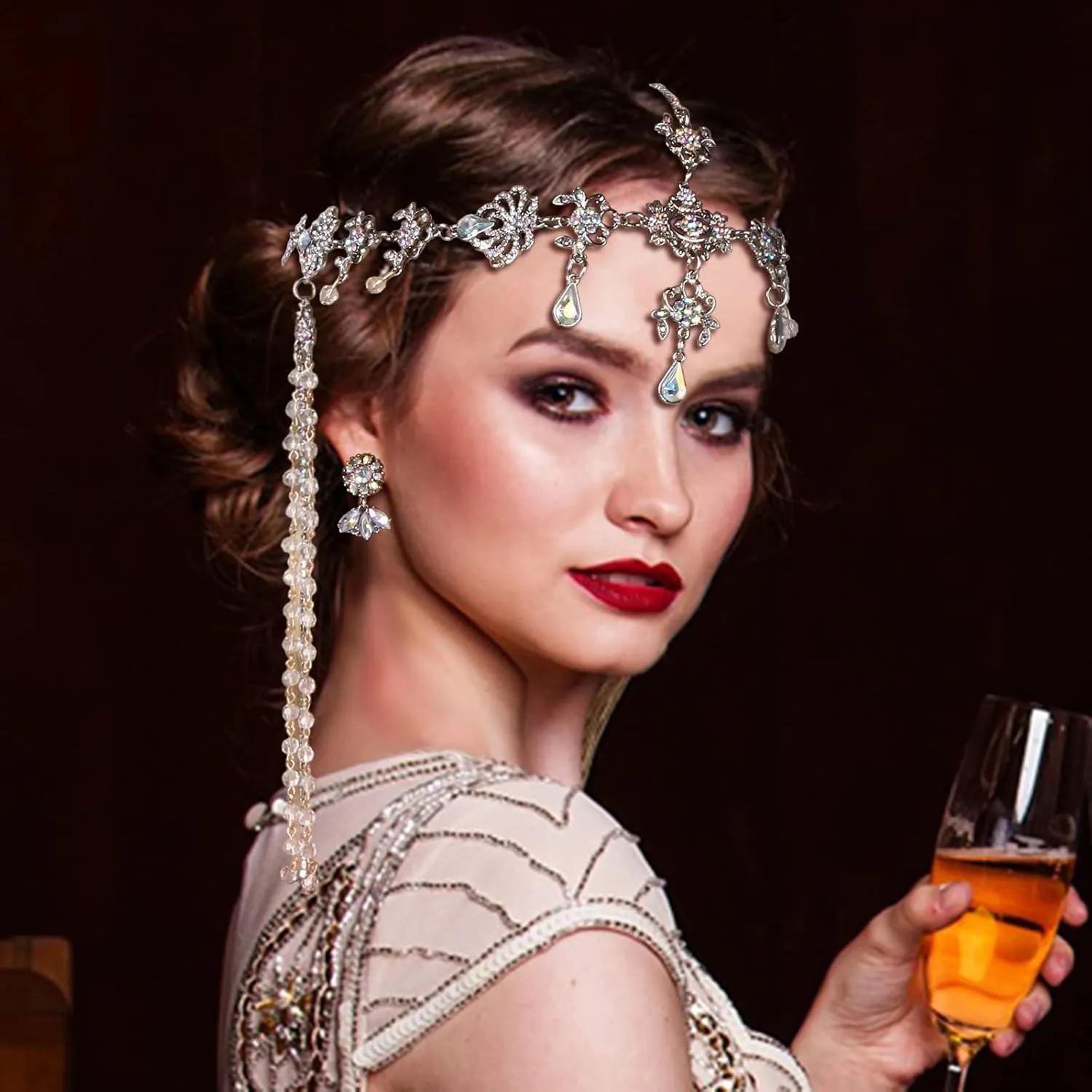 CROWN GUIDE Bridal Headband and Earrings Crystal Jewelry Set Wedding Headpiece for Women Brides Tiara Rhinestone Hair Accessories