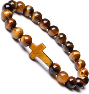 Crystal Bracelet for Men Women Adjustable Cross Stretch Beaded Bracelet Religious Christian Bracelet Healing Anxiety Bracelets