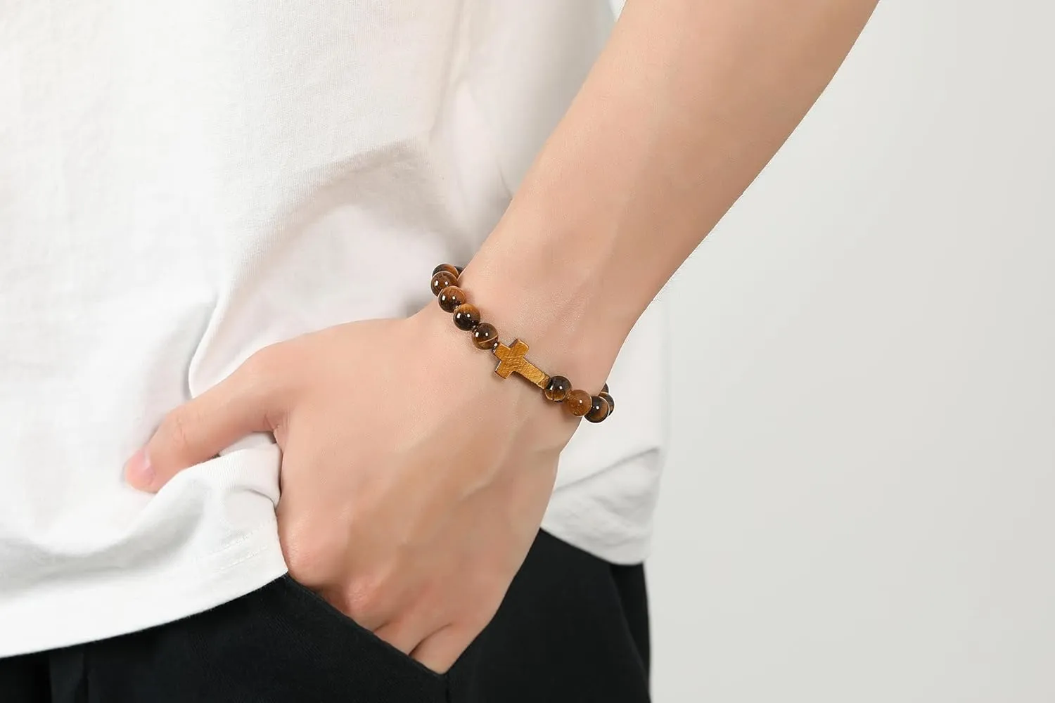 Crystal Bracelet for Men Women Adjustable Cross Stretch Beaded Bracelet Religious Christian Bracelet Healing Anxiety Bracelets