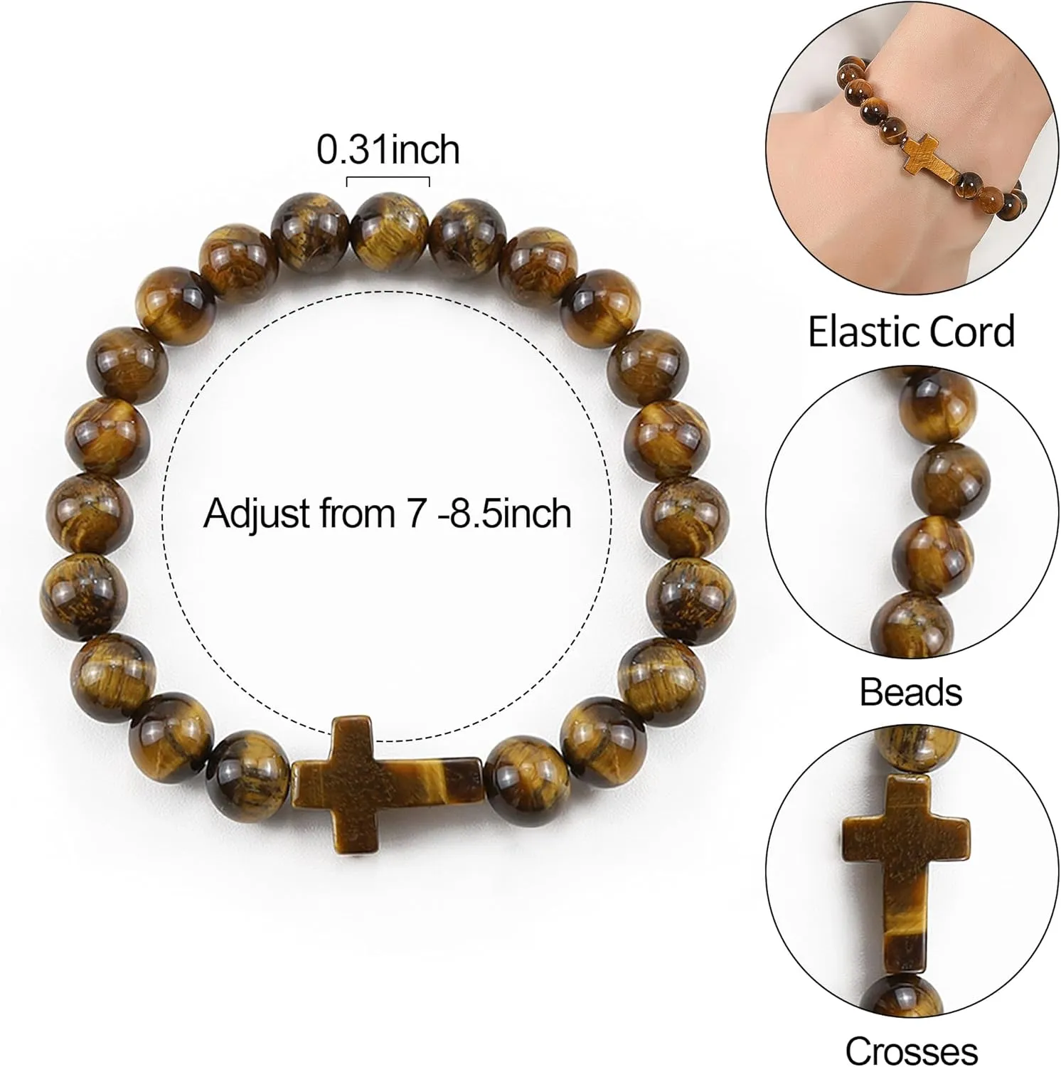 Crystal Bracelet for Men Women Adjustable Cross Stretch Beaded Bracelet Religious Christian Bracelet Healing Anxiety Bracelets