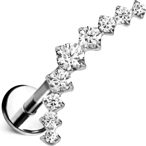 Crystal Ear Climber Flat Back Stud  Single Titanium Earring, Push Pin Design for Sensitive Ears  (Single Earring)