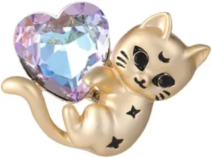 Crystal Heart Cat Lapel Brooch Pin 14K Gold Plated Animal Kitten Pet Love Hearted Rhinestone Pins Sweater Hat Suit Dress Accessories Brooches Dainty Cute Christmas Birthday Jewelry Gifts for Women Girls Daughter