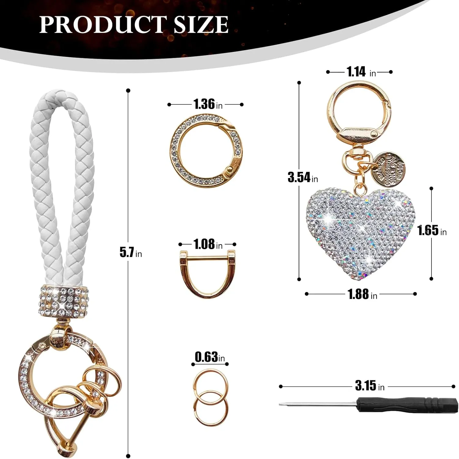 Crystal Keychain for Women with Sparkly Rhinestones Heart Shape, Pretty Key Chains for Women Girls Gifts