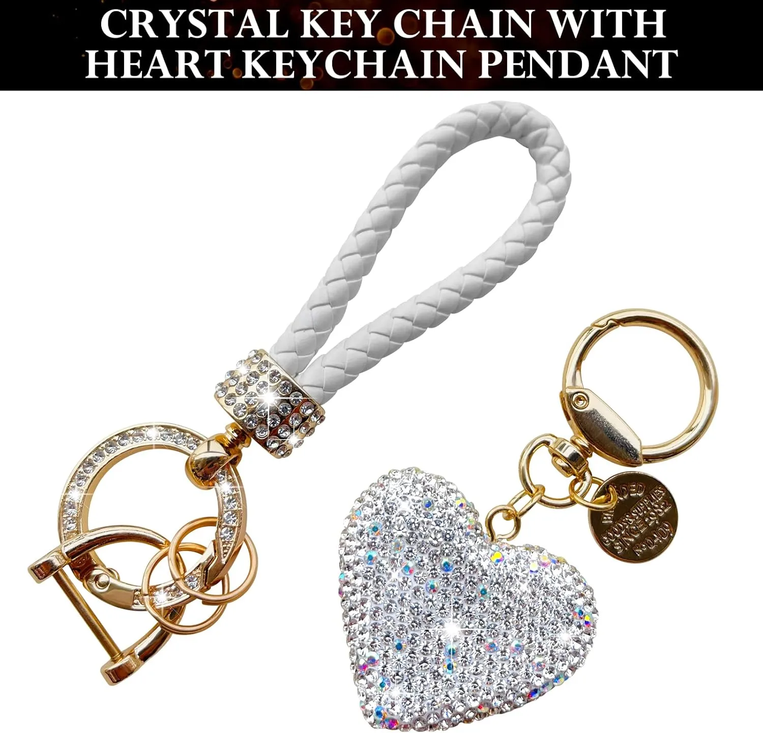Crystal Keychain for Women with Sparkly Rhinestones Heart Shape, Pretty Key Chains for Women Girls Gifts