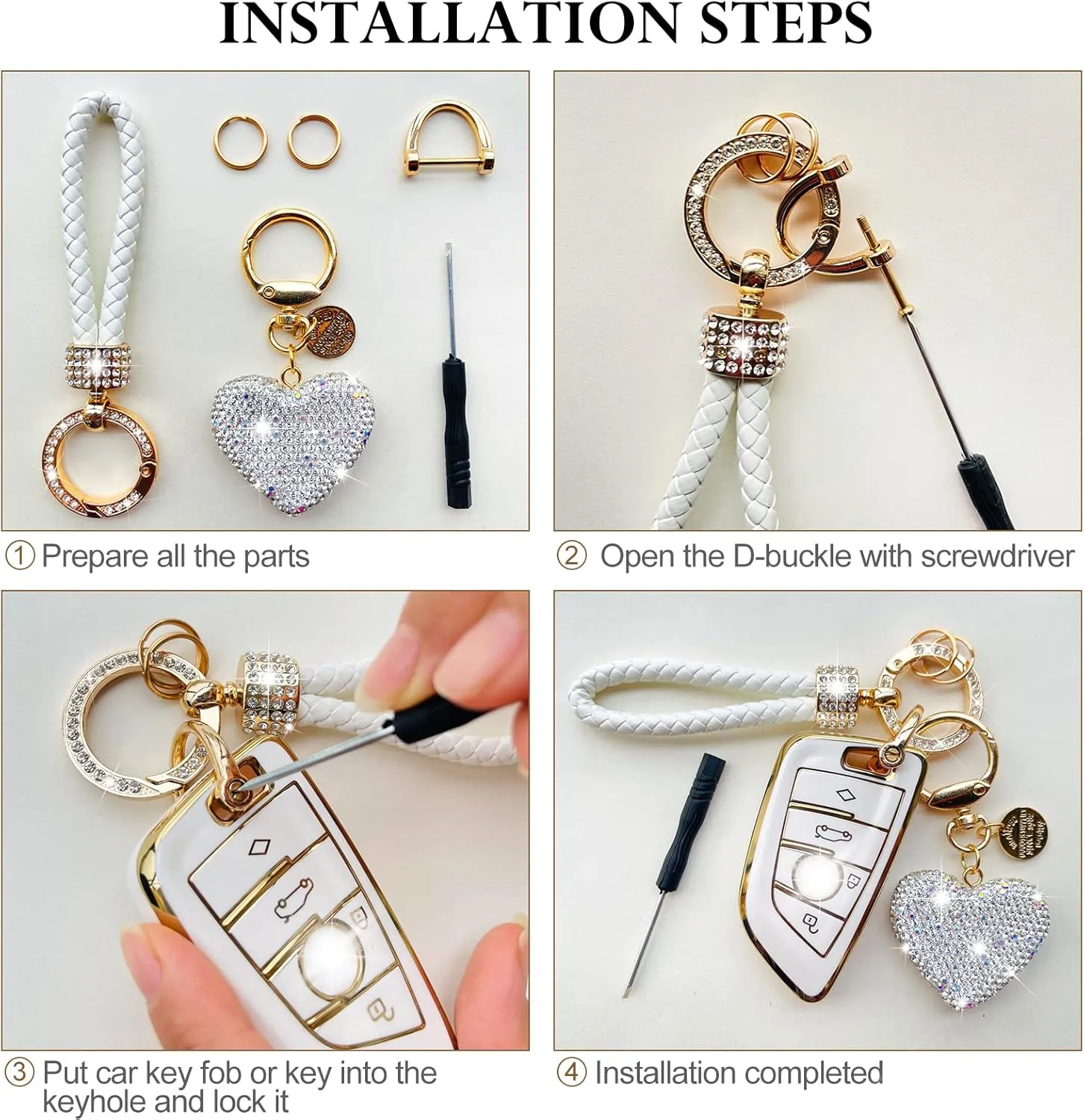 Crystal Keychain for Women with Sparkly Rhinestones Heart Shape, Pretty Key Chains for Women Girls Gifts