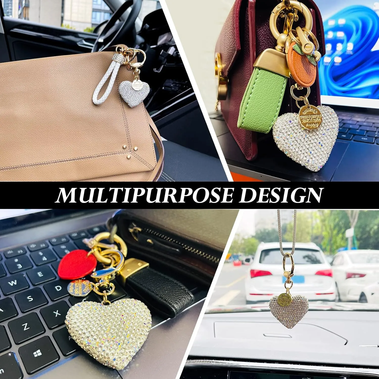 Crystal Keychain for Women with Sparkly Rhinestones Heart Shape, Pretty Key Chains for Women Girls Gifts
