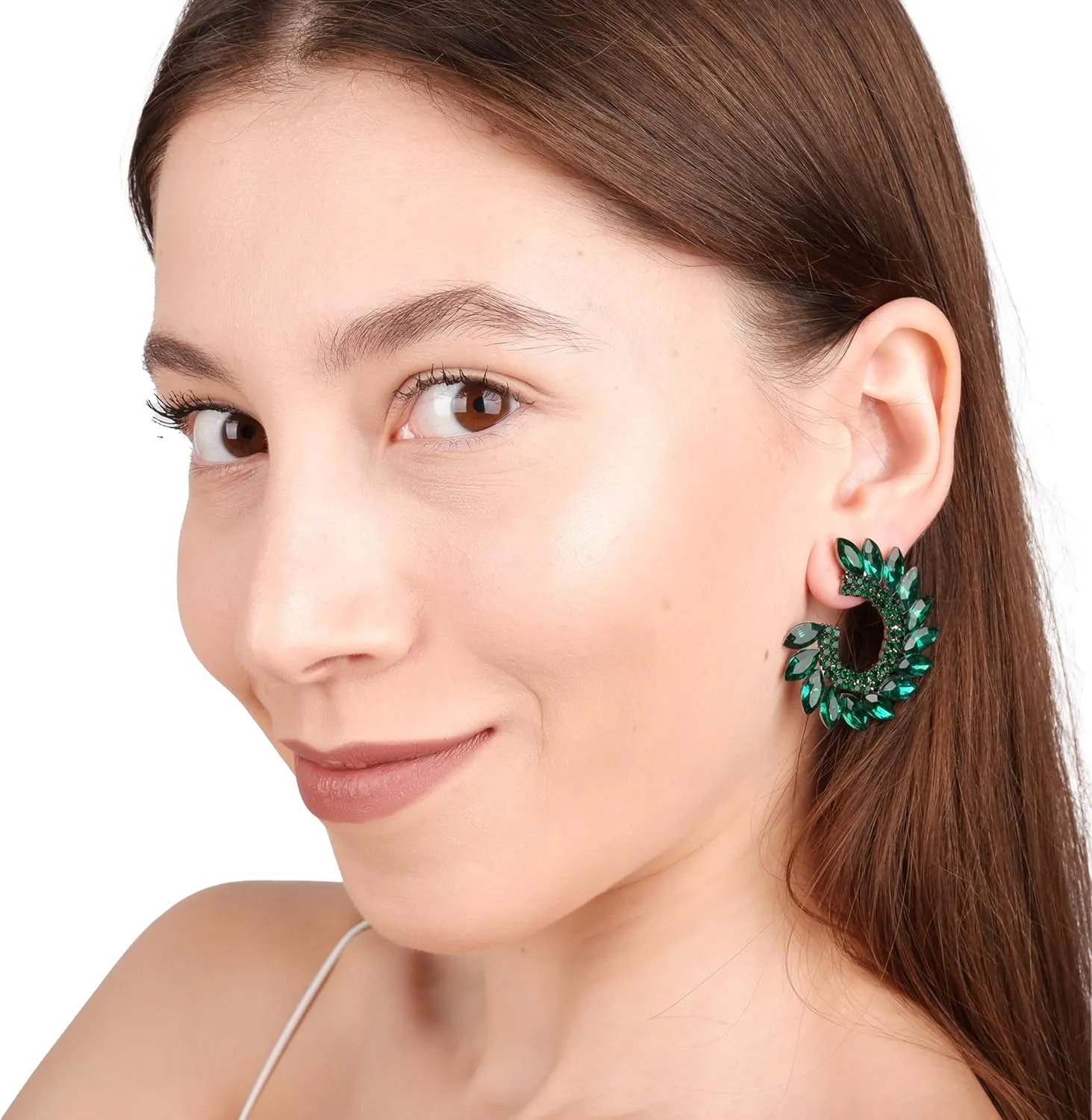 Crystal Stone Bridal Earrings with Hera Leaf Design | Women's Jewelry Gift for Brides, Bridesmaids, Prom and Wedding Parties