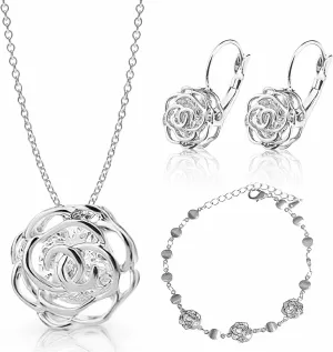 Crystalline Azuria Women 18K Gold Plated White Crystal Roses Flower Set Necklace Earrings Bracelet for Women Wedding Party Bridal Bridesmaid Accessories