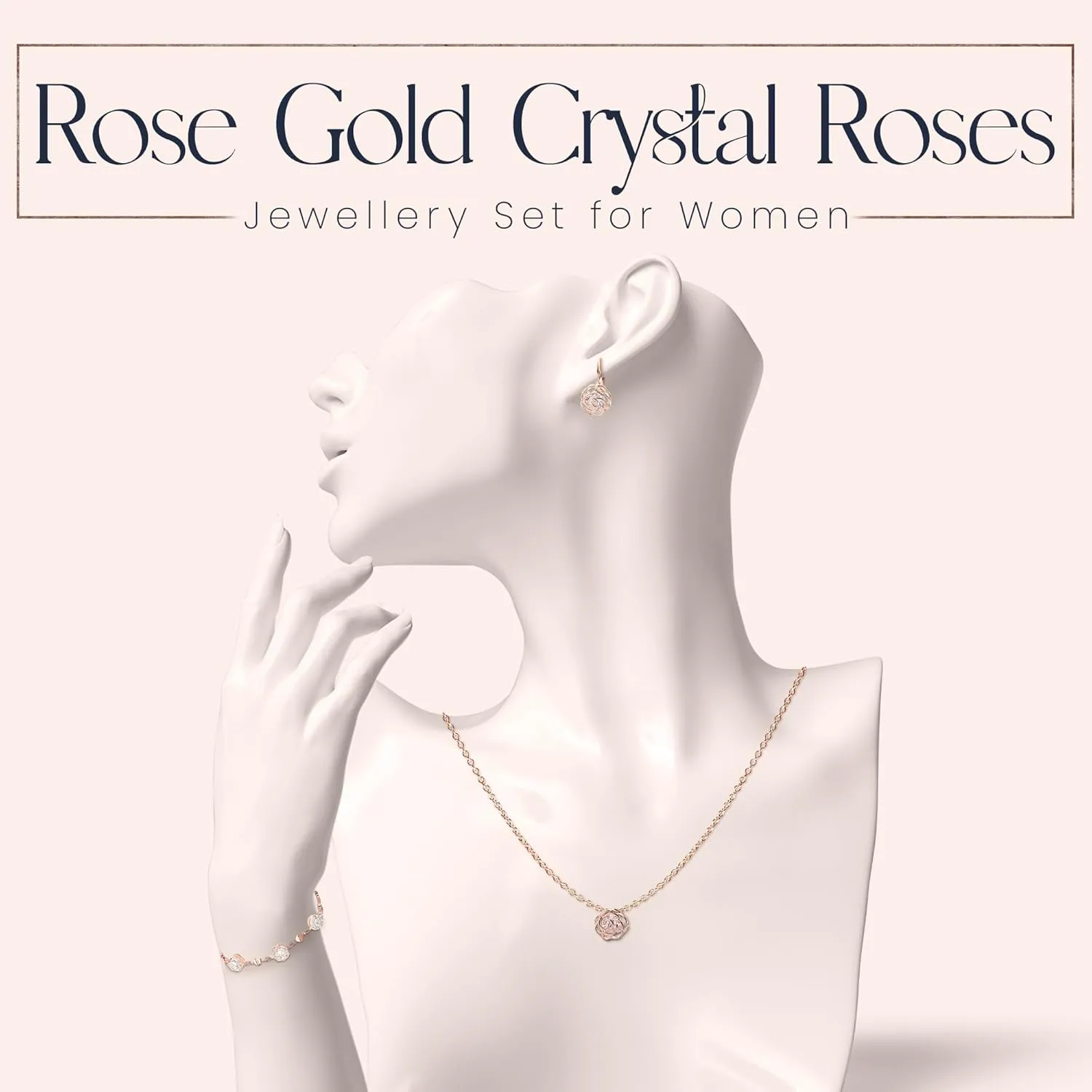 Crystalline Azuria Women 18K Gold Plated White Crystal Roses Flower Set Necklace Earrings Bracelet for Women Wedding Party Bridal Bridesmaid Accessories