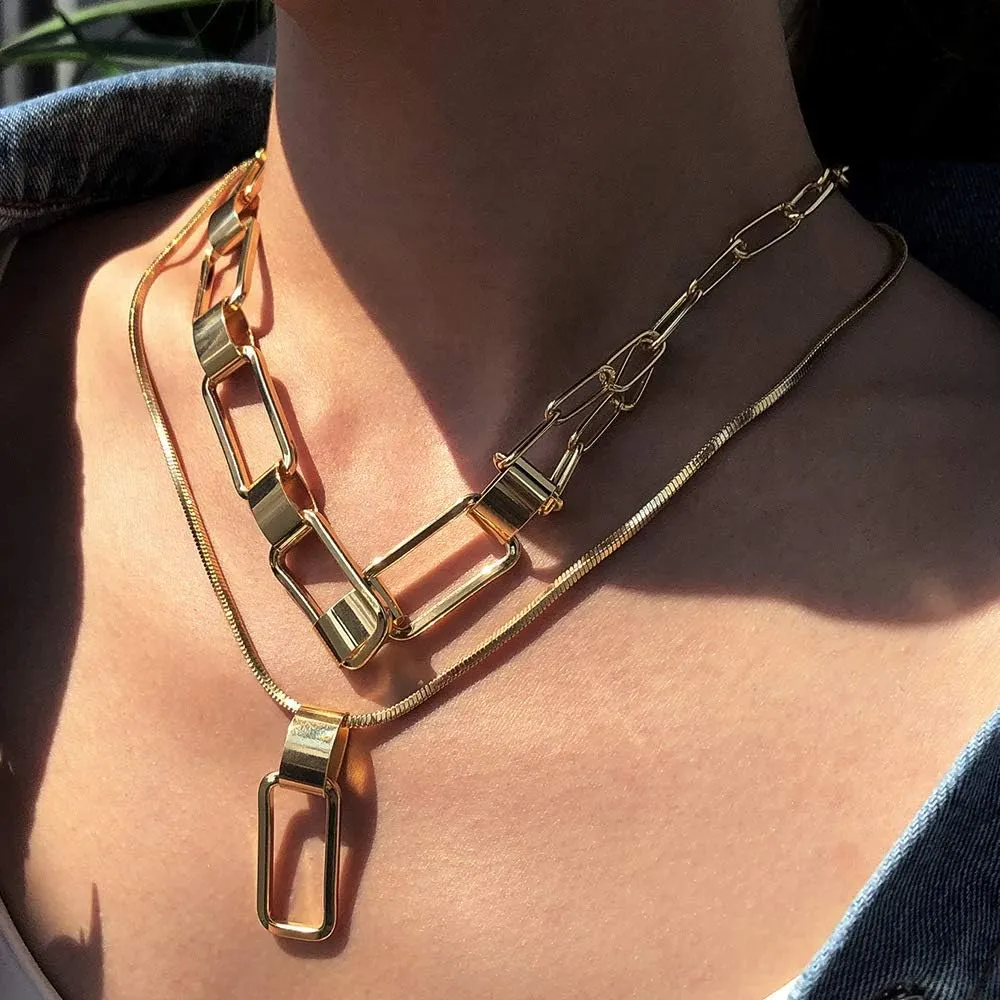 Cuban Link Chain Necklace Punk Belt Buckle Shaped Chunky Choker Necklace Statement Thick Chain Necklace Jewelry Gifts for Women Men