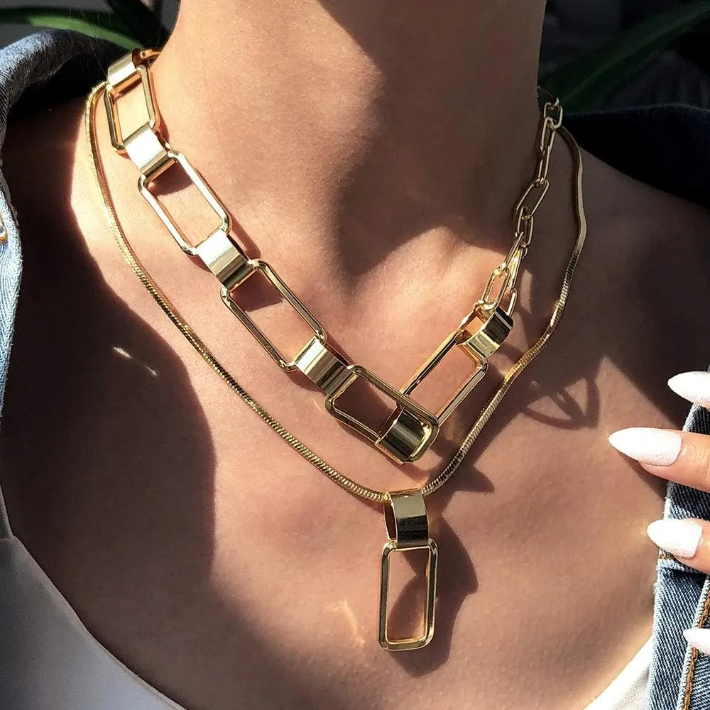 Cuban Link Chain Necklace Punk Belt Buckle Shaped Chunky Choker Necklace Statement Thick Chain Necklace Jewelry Gifts for Women Men
