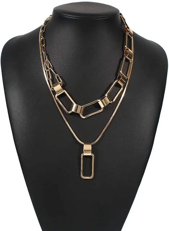 Cuban Link Chain Necklace Punk Belt Buckle Shaped Chunky Choker Necklace Statement Thick Chain Necklace Jewelry Gifts for Women Men