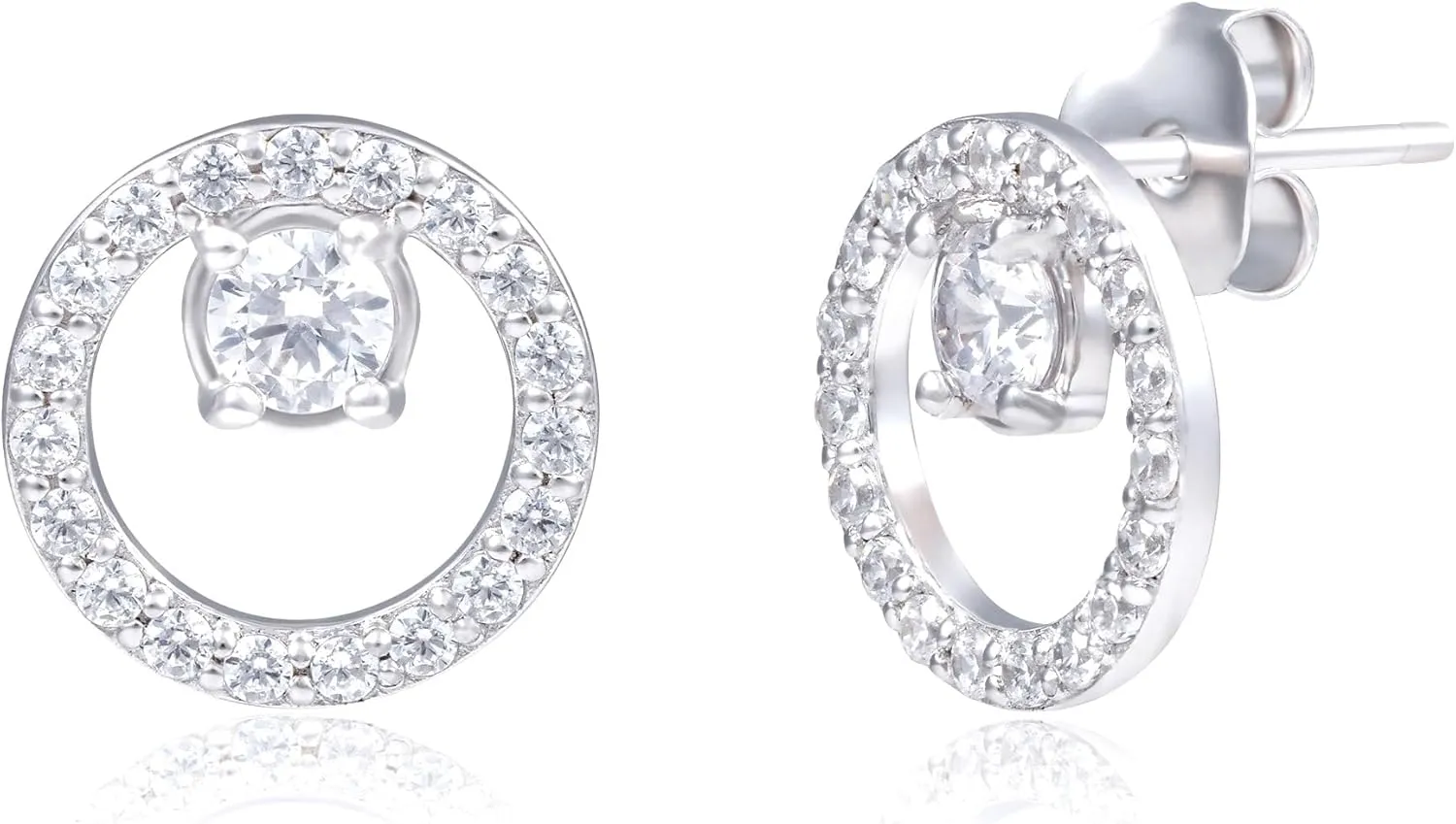 Cubic Zirconia Earrings with CZ Stud Center | 925 Sterling Silver CZ Stud Earrings for Women | Hypoallergenic Anti Tarnishing Womens Earrings by MAX   STONE