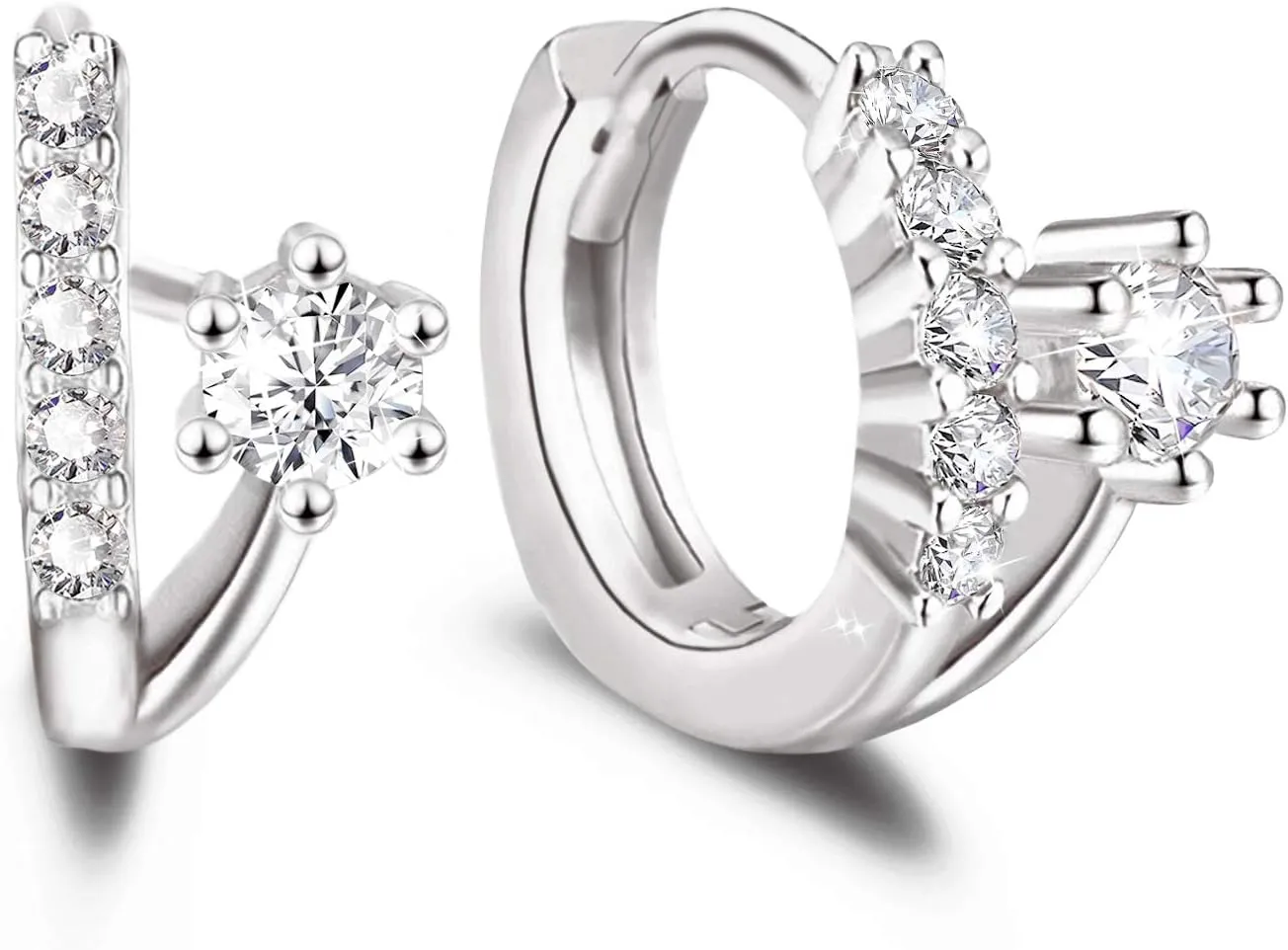 Cubic Zirconia Hoop Earrings - Sterling Silver Hypoallergenic CZ Hoop Huggies Earrings Small Cartilage Earrings for Women Girls