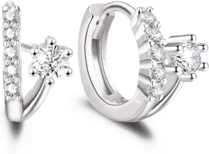 Cubic Zirconia Hoop Earrings - Sterling Silver Hypoallergenic CZ Hoop Huggies Earrings Small Cartilage Earrings for Women Girls