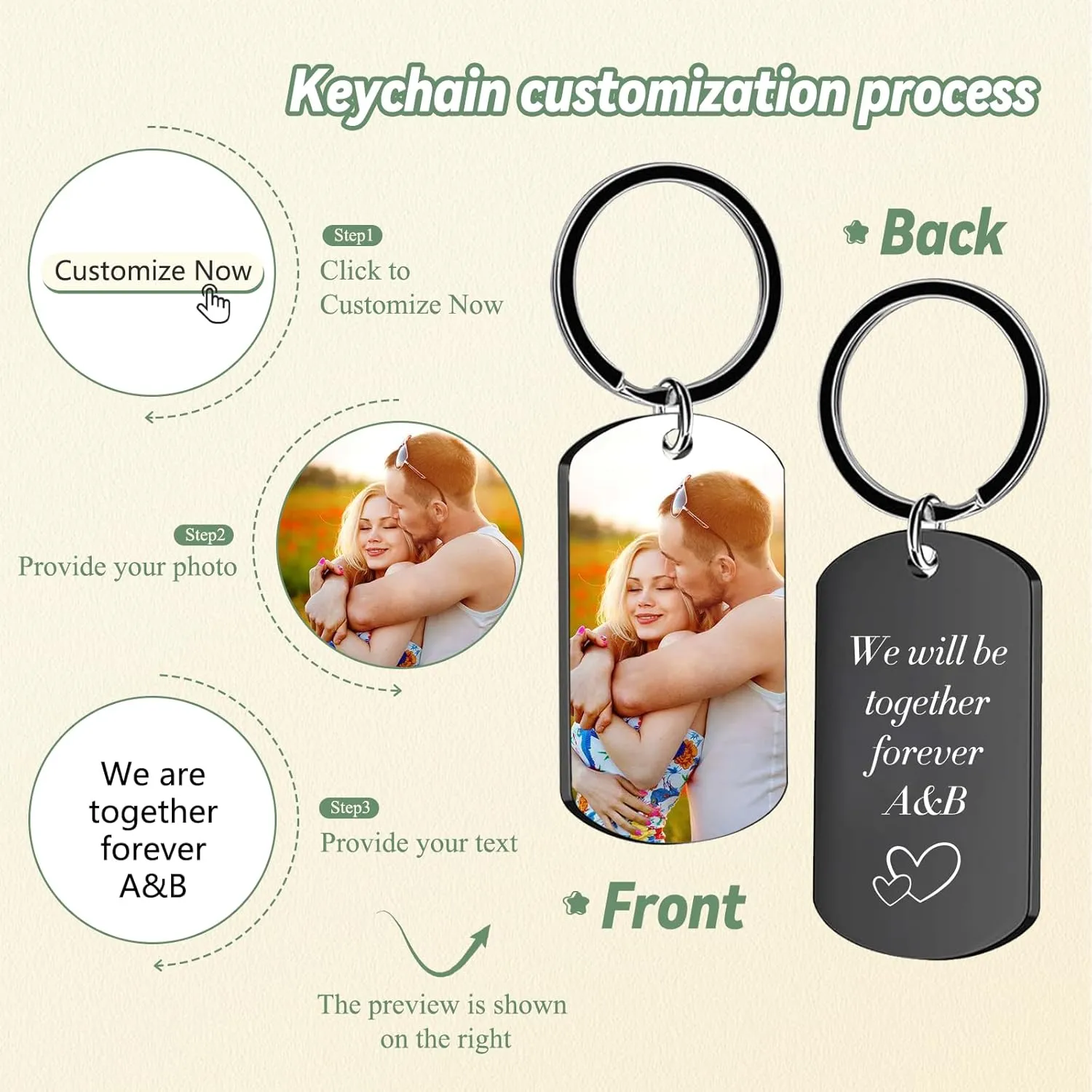 Custom Keychain Double Sided Personalized Picture Text Keychains Engraving Photo Key chains Gifts for Women Boyfriend
