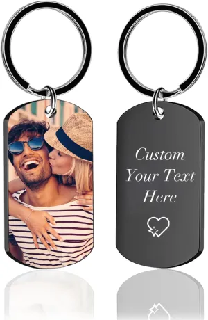 Custom Keychain Double Sided Personalized Picture Text Keychains Engraving Photo Key chains Gifts for Women Boyfriend