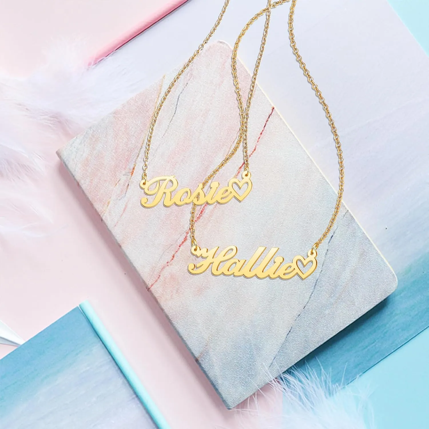 Custom Name Necklace for Women Personalized Name Necklaces with Heart 18K Gold Plated or Sterling Silver Nameplate Customized Pendant Jewelry Gift