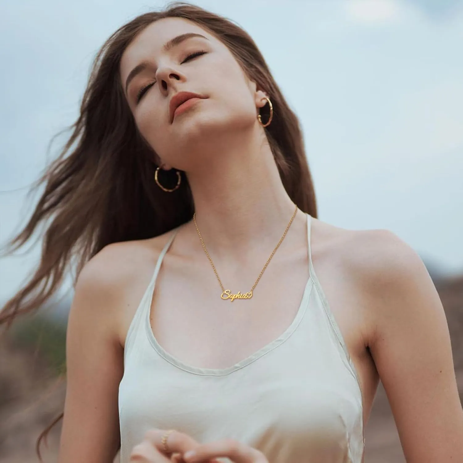 Custom Name Necklace for Women Personalized Name Necklaces with Heart 18K Gold Plated or Sterling Silver Nameplate Customized Pendant Jewelry Gift