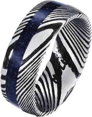 Customizable Couples Ring Set with Hexagon-Cut Blue Sandstone and Damascus Steel  Perfect for Engagements and Anniversaries