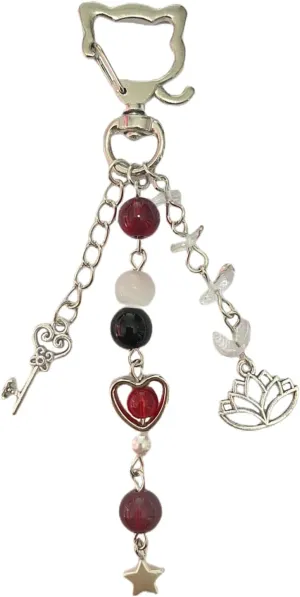 Cute aesthetic Y2k Keychains For Kid Teens Girl Women Beads crystal Heart Kawaii Key Chains (Red)