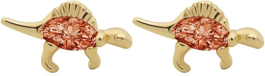 Cute Dinosaur Stud Earrings colorful Cubic Zirconia Tiny Animal Earrings for Women-Orange 7