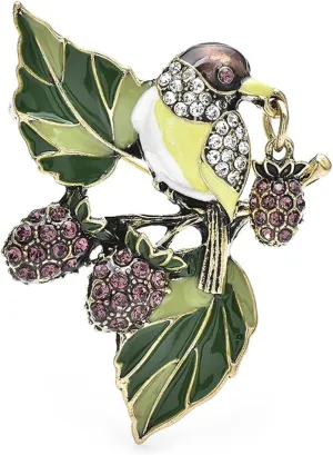 Cute Fruits Bird Brooches For Women Girls Enamel Rhinestone Plants Animal Brooch Pins