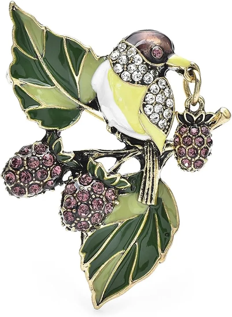 Cute Fruits Bird Brooches For Women Girls Enamel Rhinestone Plants Animal Brooch Pins