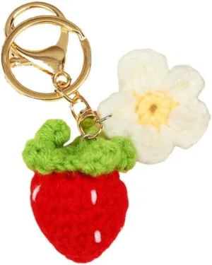 Cute Handmade Weaving Keychains Strawberry Cherry Flower Keychains Fruit Keychain Women Girls Bag Purse Car Accessories